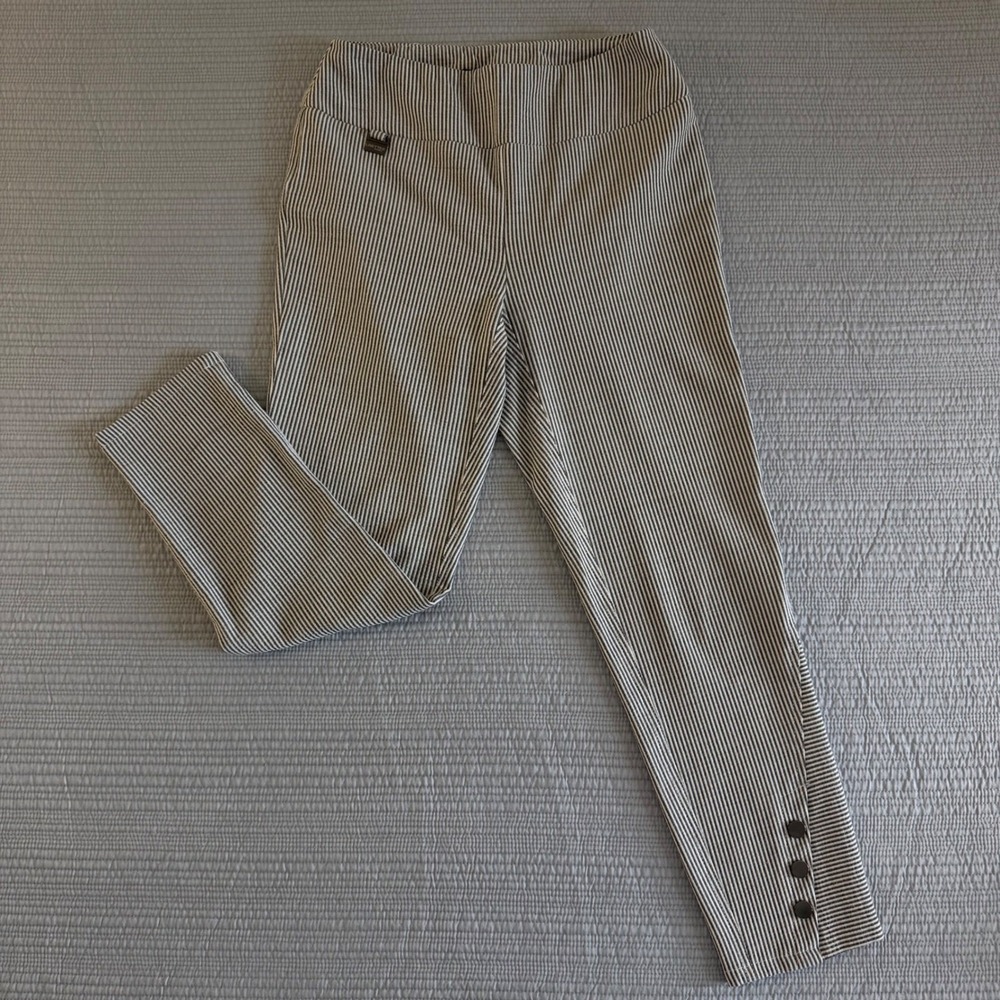 Lisette-L Montreal Women's Striped‎ Pull On Pants Black White Button Hem Size 2
